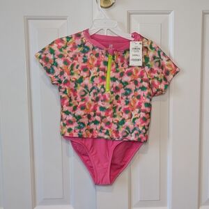 Ideology Girls Swimsuit 2 Pc Rash Guard Blurred Floral Size Small
